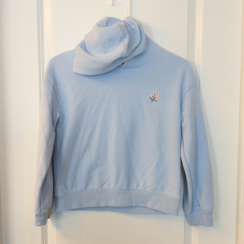 Girls Cat & Jack Pastel Blue Hooded Sweatshirt With Pink Flowers Large 10/12